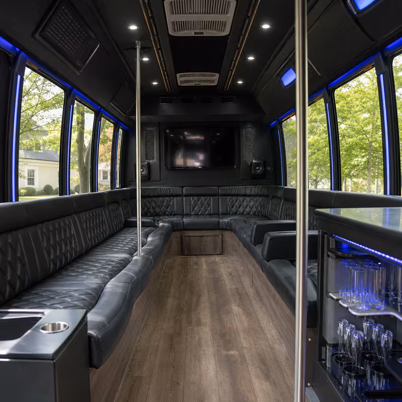 Passenger watching the Elizabeth scenery during a regional party bus road trip