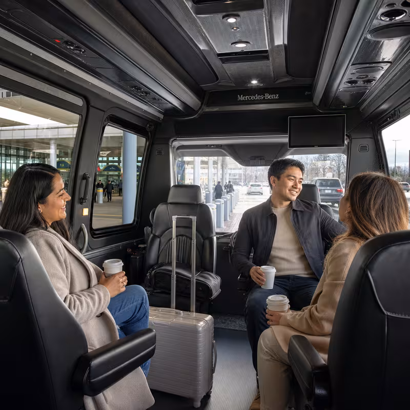 Passengers loading luggage while boarding an Elizabeth group shuttle