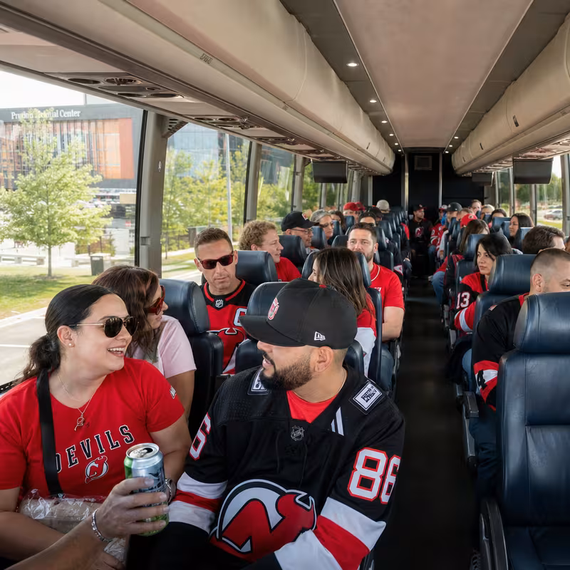 Passenger seating aboard a Elizabeth party bus rental