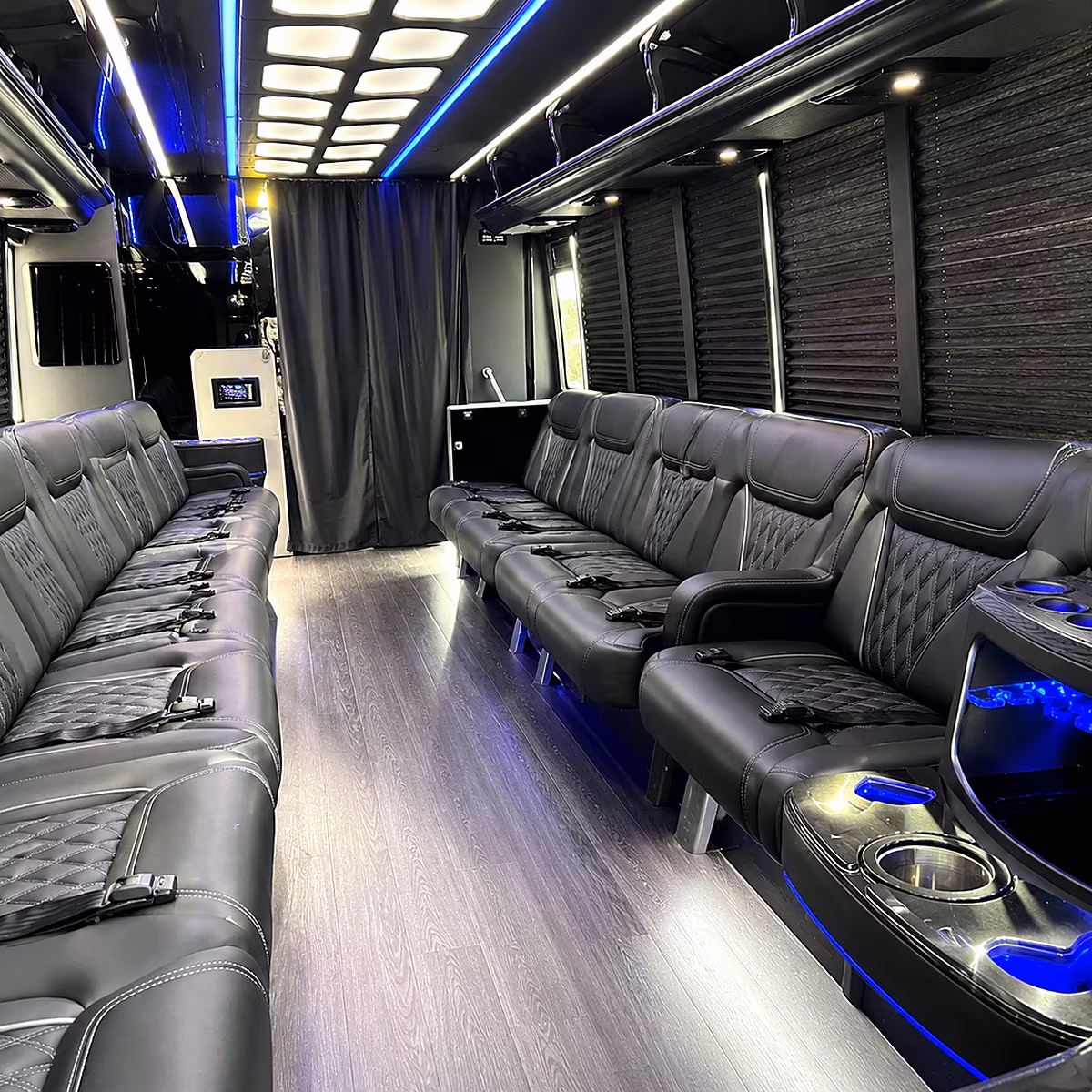 Interior of a party bus rental serving Elizabeth