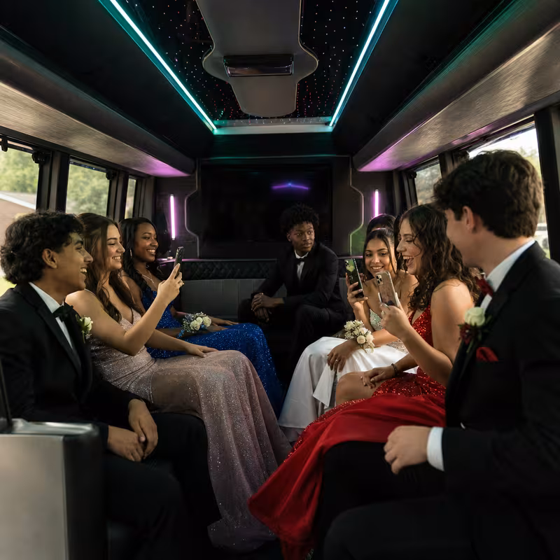 Black Mercedes Sprinter van staged for an Elizabeth Prom & Homecoming Transportation group