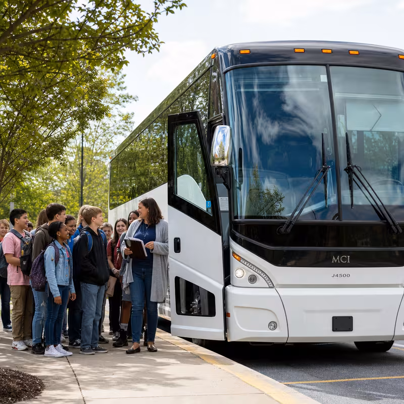 Black Mercedes Sprinter van staged for an Elizabeth School Transportation group