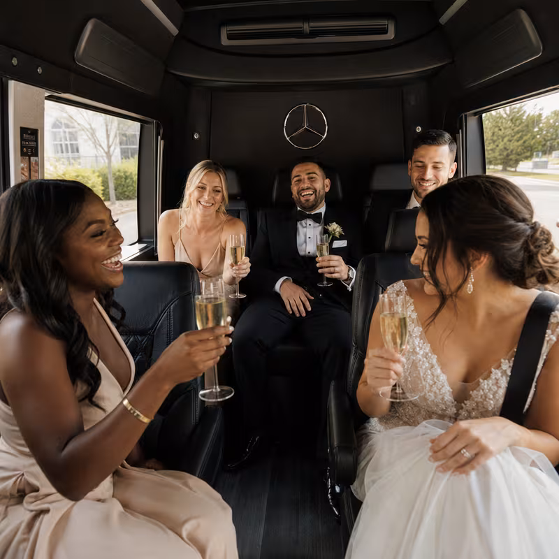 Black Mercedes Sprinter van staged for an Elizabeth Wedding Transportation group