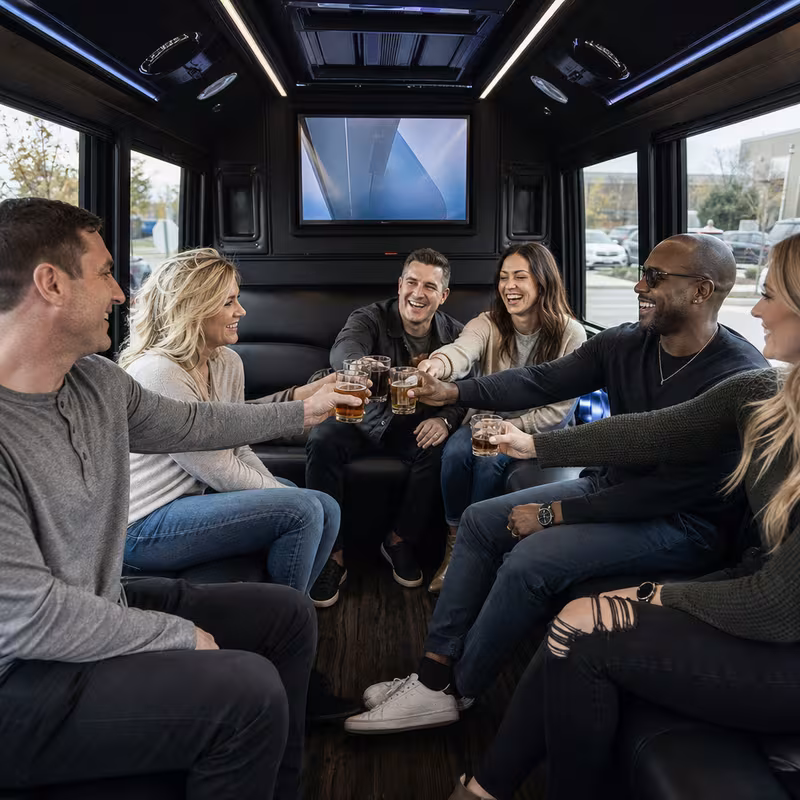 Black Mercedes Sprinter van staged for an Elizabeth Winery & Brewery Tour Transportation group